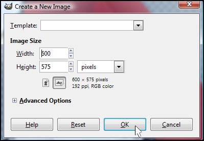 Create a New Image Dialog box