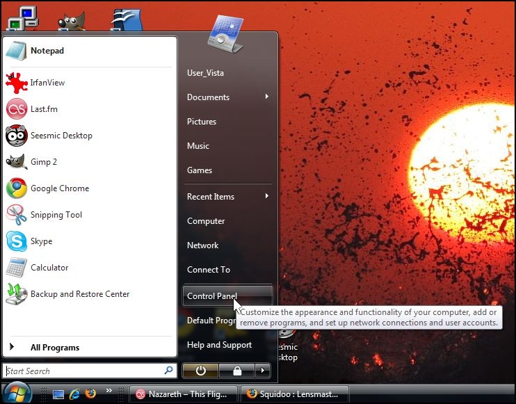 Vista Start Menu Control Panel